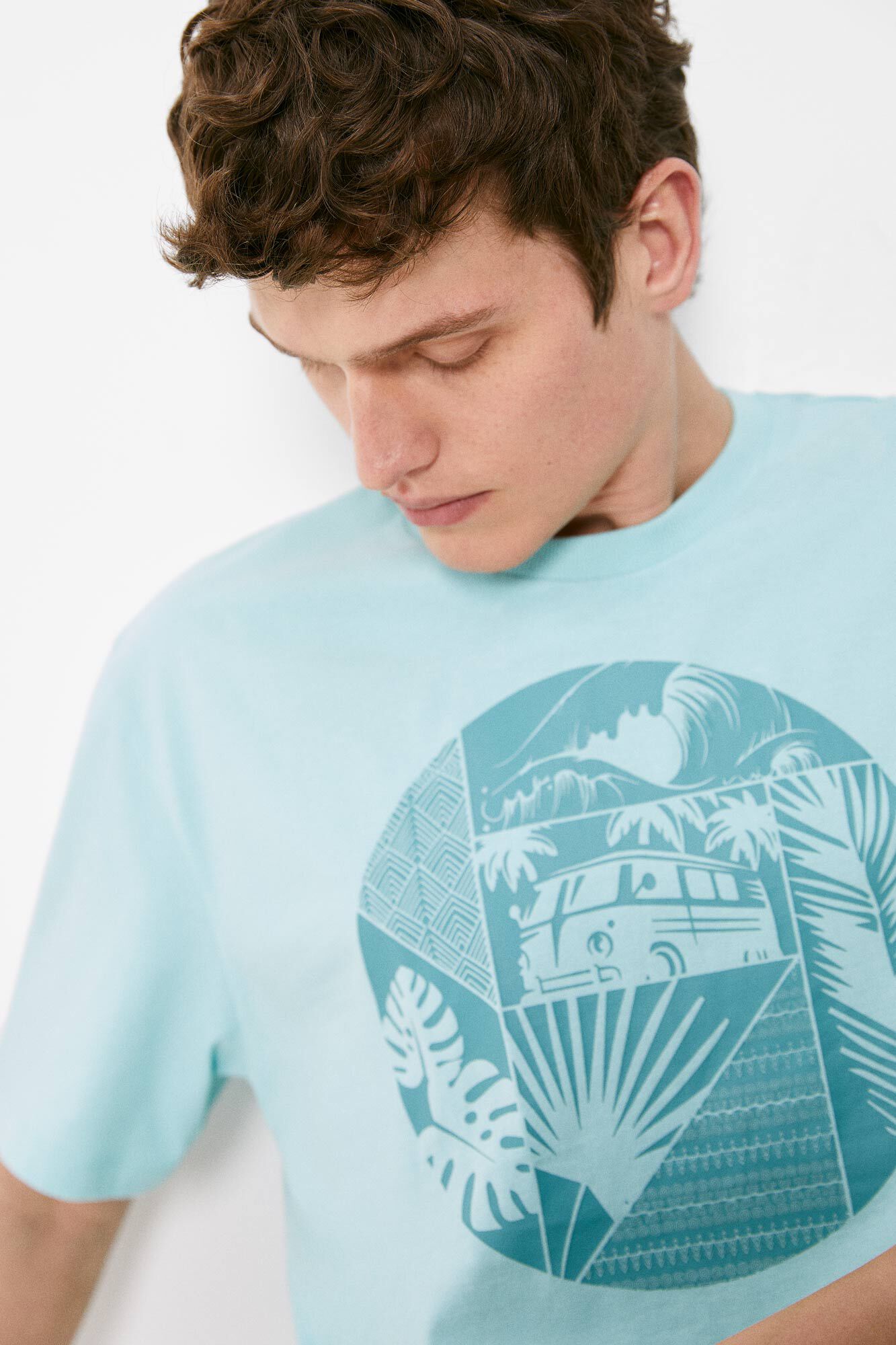 Geometric van T-shirt (Regular Fit) - Turquoise