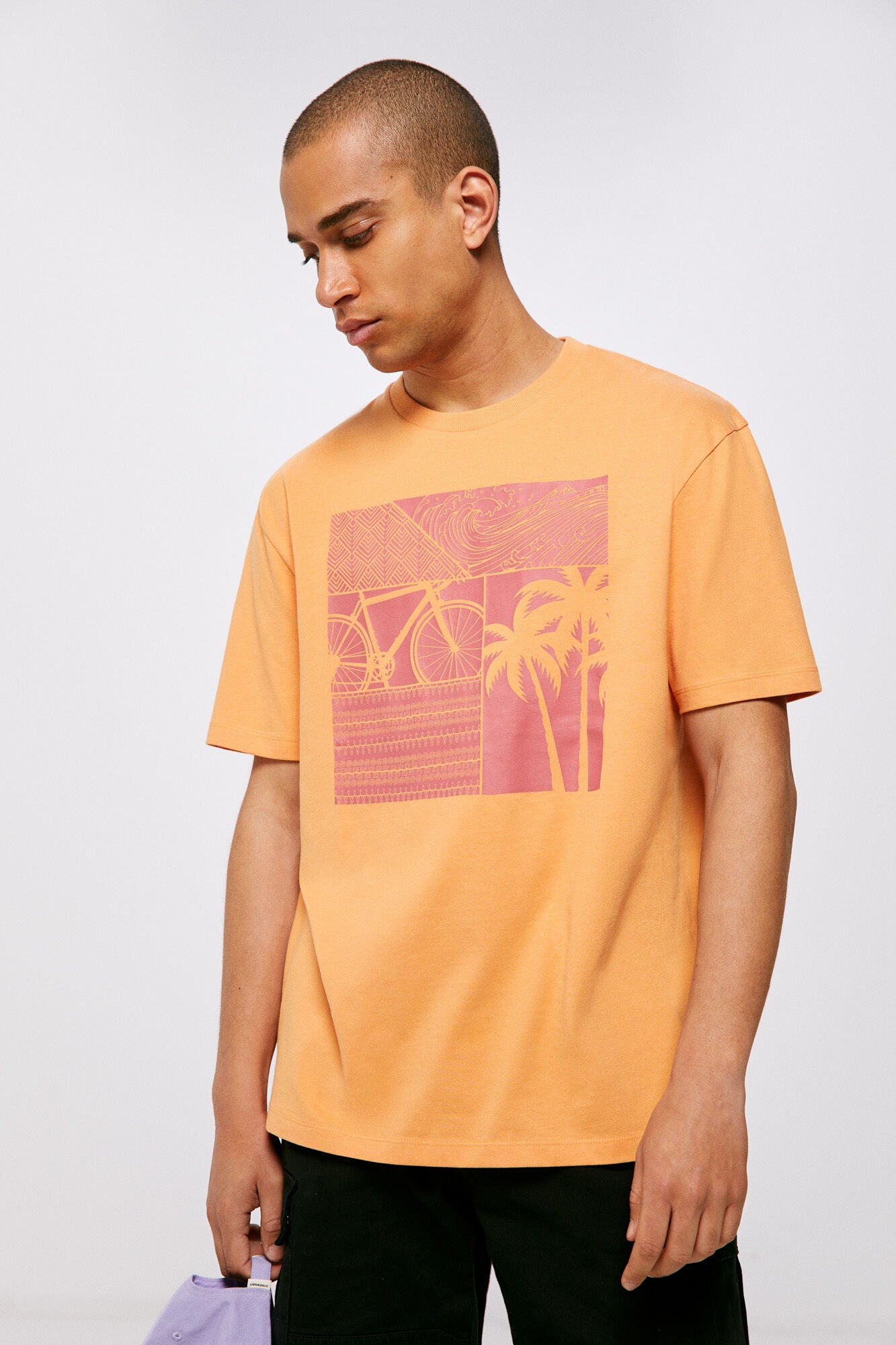 Geometric bike Printed T-shirt (Regular Fit) - Orange