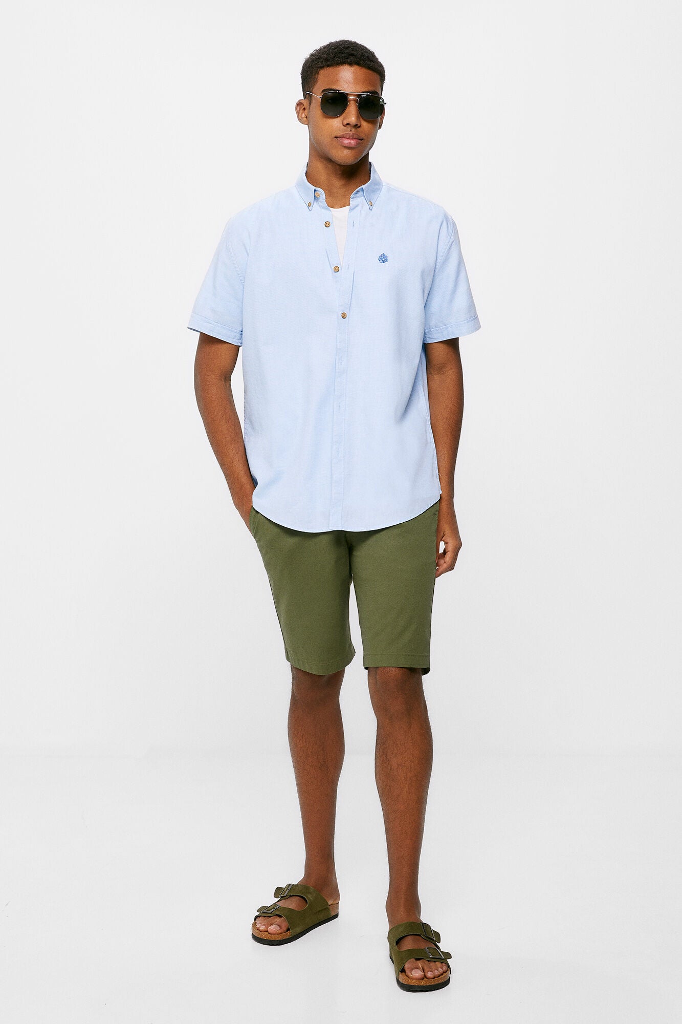 Textured colour Short Sleeve shirt (Regular Fit) - Light Blue