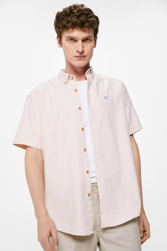Textured colour Short Sleeve shirt (Regular Fit) - Beige
