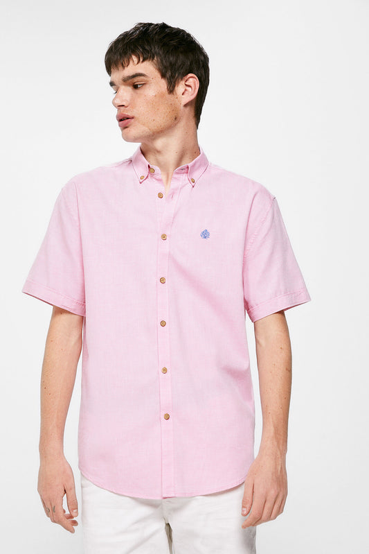 Textured colour Short Sleeve shirt (Regular Fit) - Pink