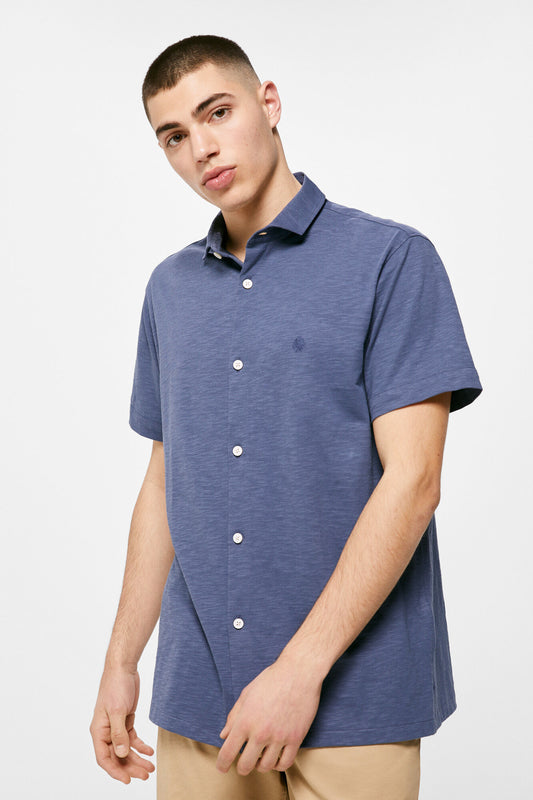 Jersey-knit Short Sleeve shirt (Regular Fit) - Blue