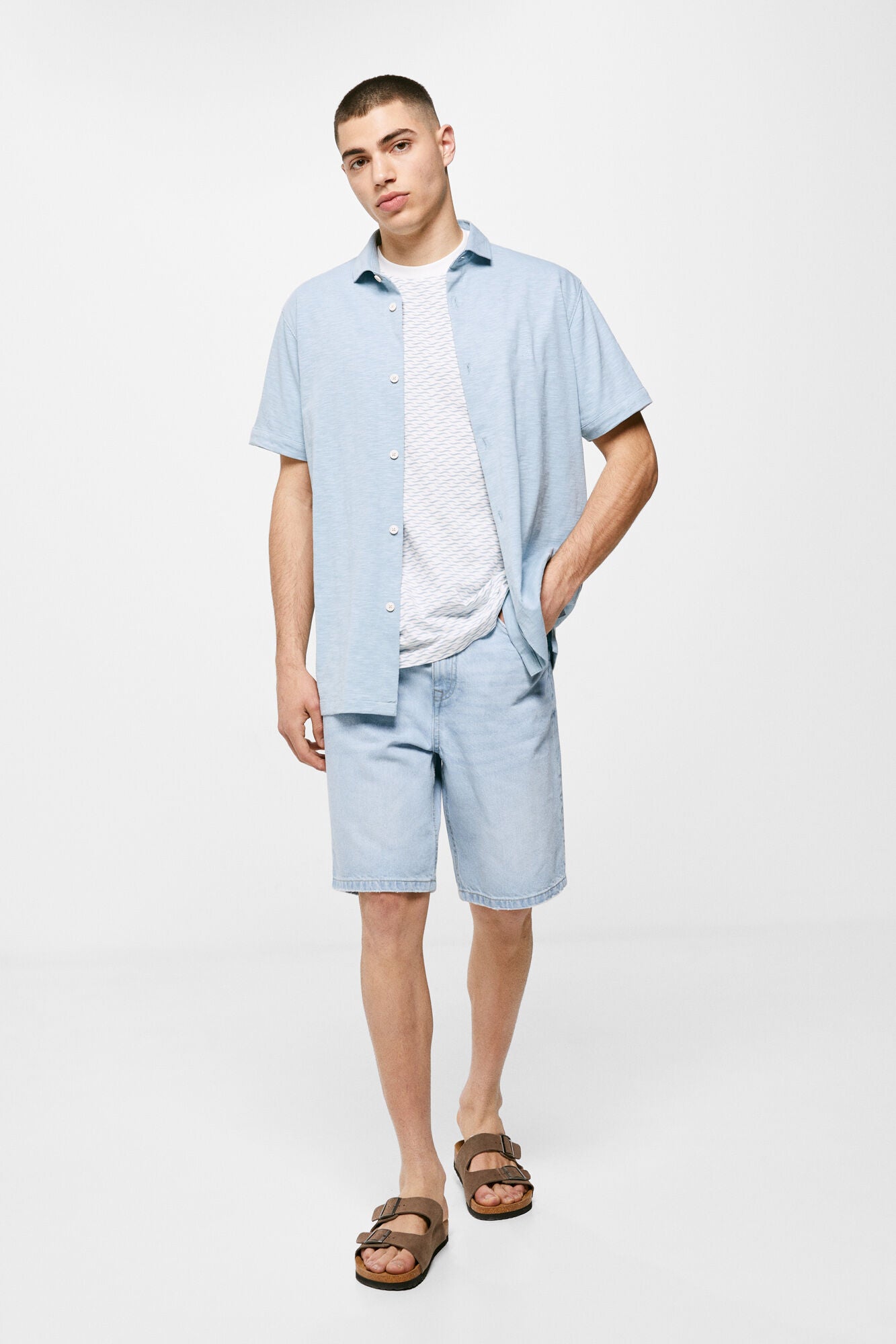 Jersey-knit Short Sleeve shirt (Regular Fit) - Light Blue