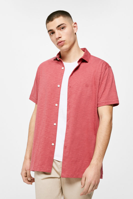 Jersey-knit Short Sleeve shirt (Regular Fit) - Pink