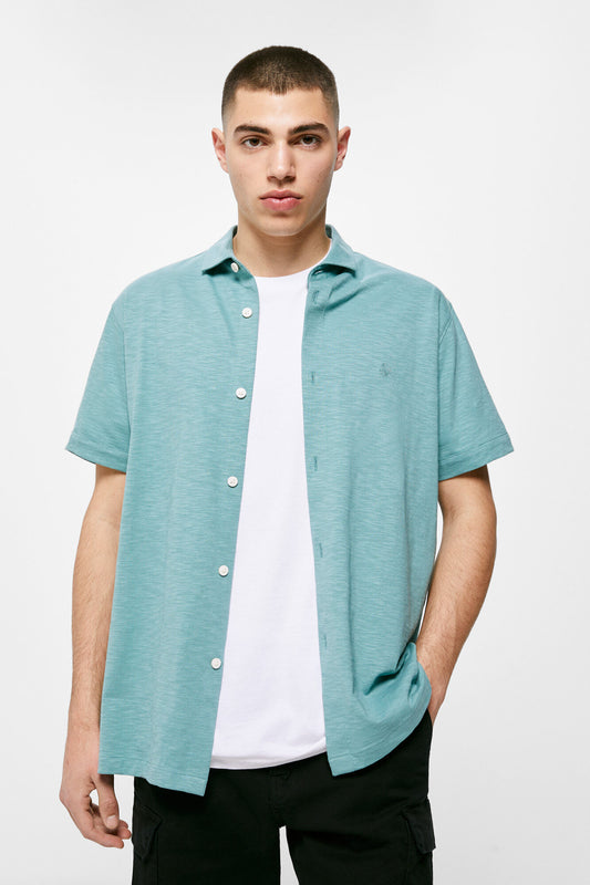 Jersey-knit Short Sleeve shirt (Regular Fit) - Turquoise
