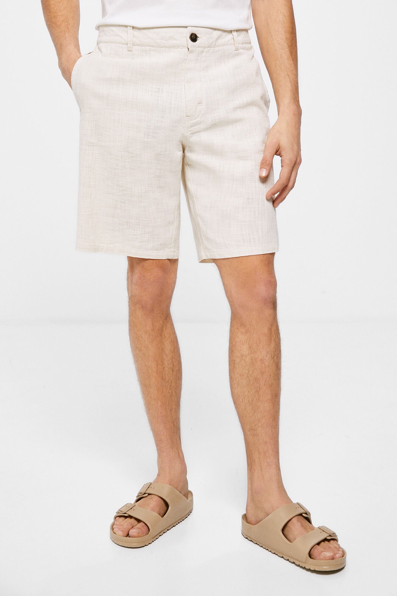White Plain Button Bermuda Shorts