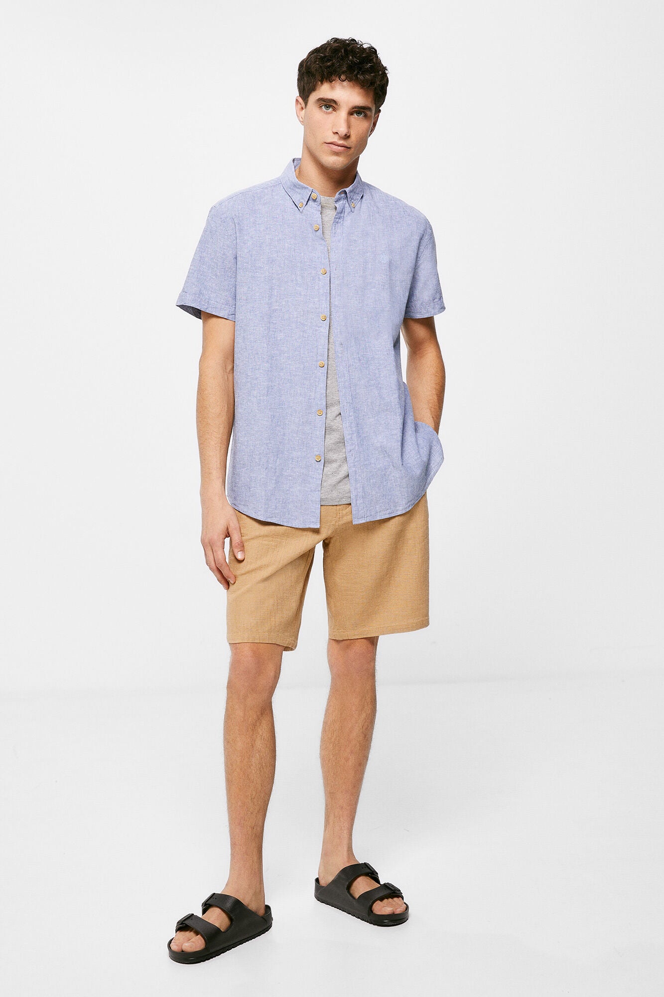 Linen Short Sleeve shirt (Regular Fit) - Blue