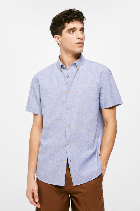 Linen Short Sleeve shirt (Regular Fit) - Blue