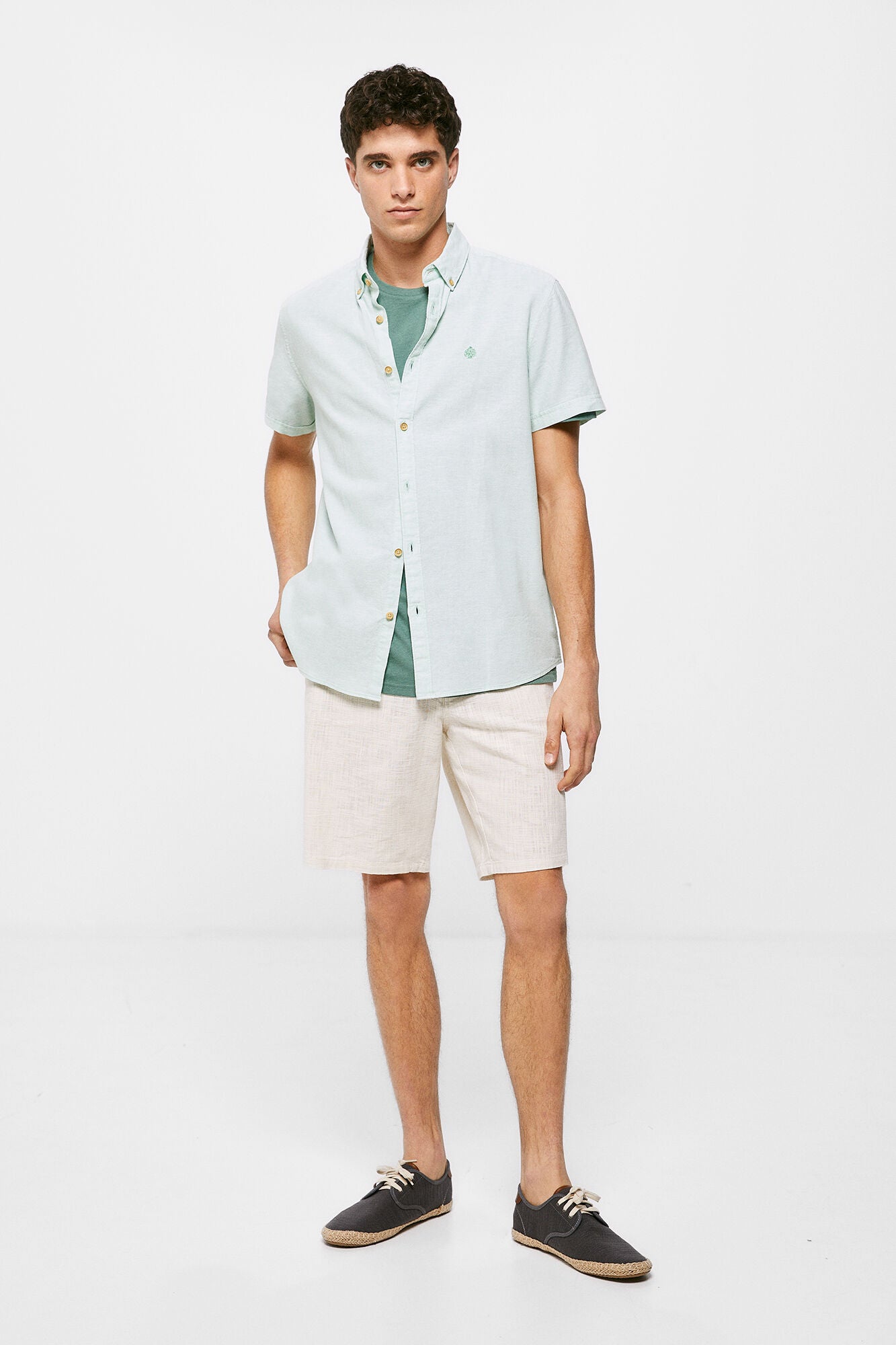 Linen Short Sleeve shirt (Regular Fit) - Green