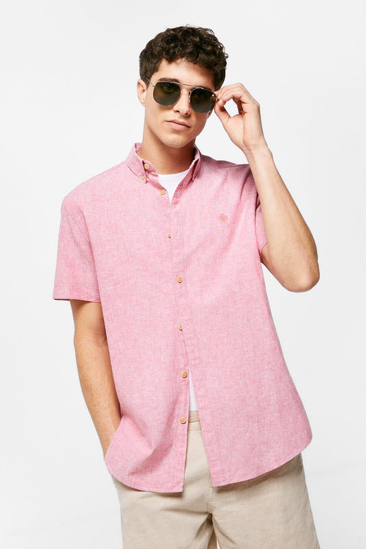 Linen Short Sleeve shirt (Regular Fit) - Pink
