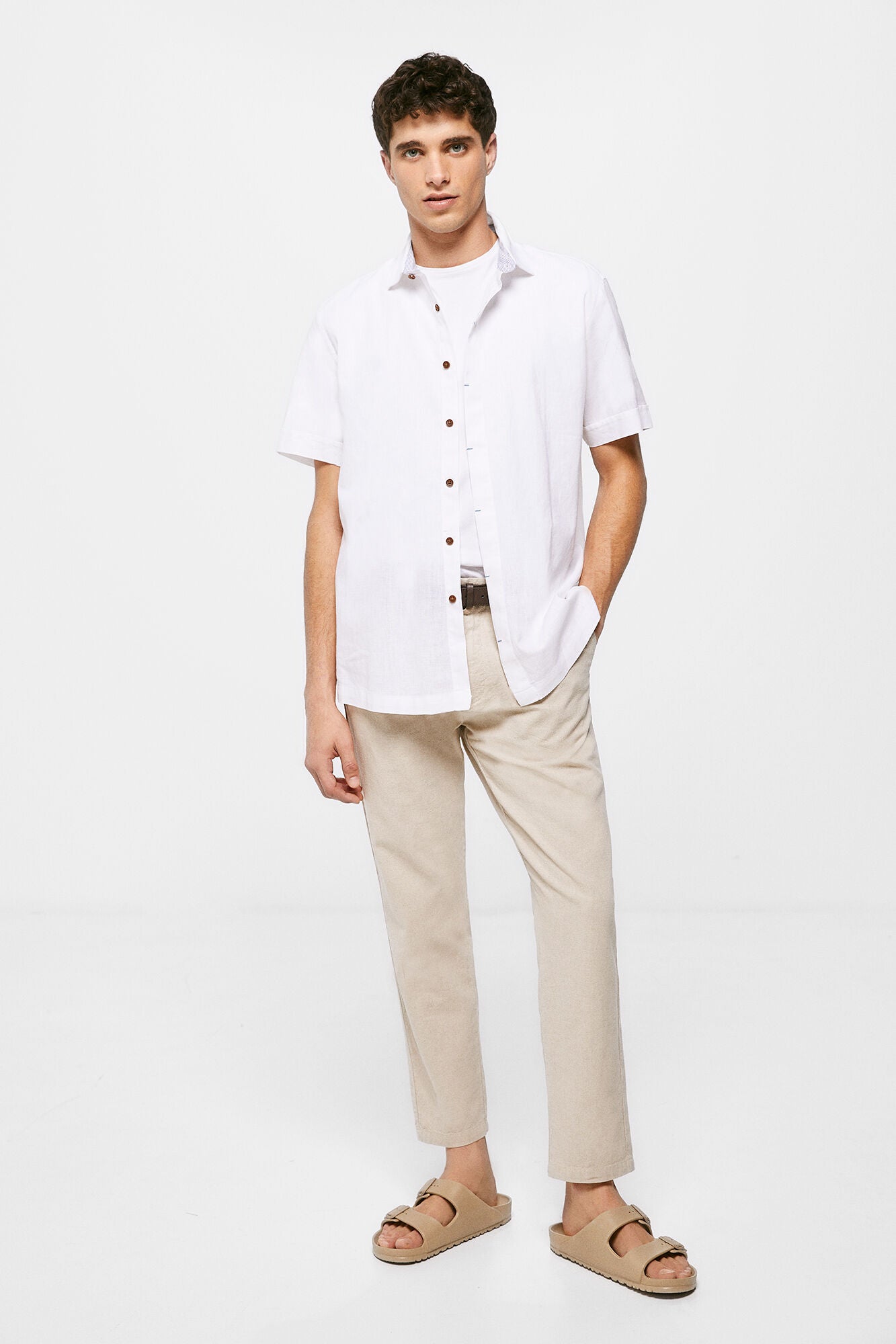 Linen Short Sleeve Shirt (Custom Fit) - White