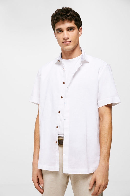 Linen Short Sleeve Shirt (Custom Fit) - White