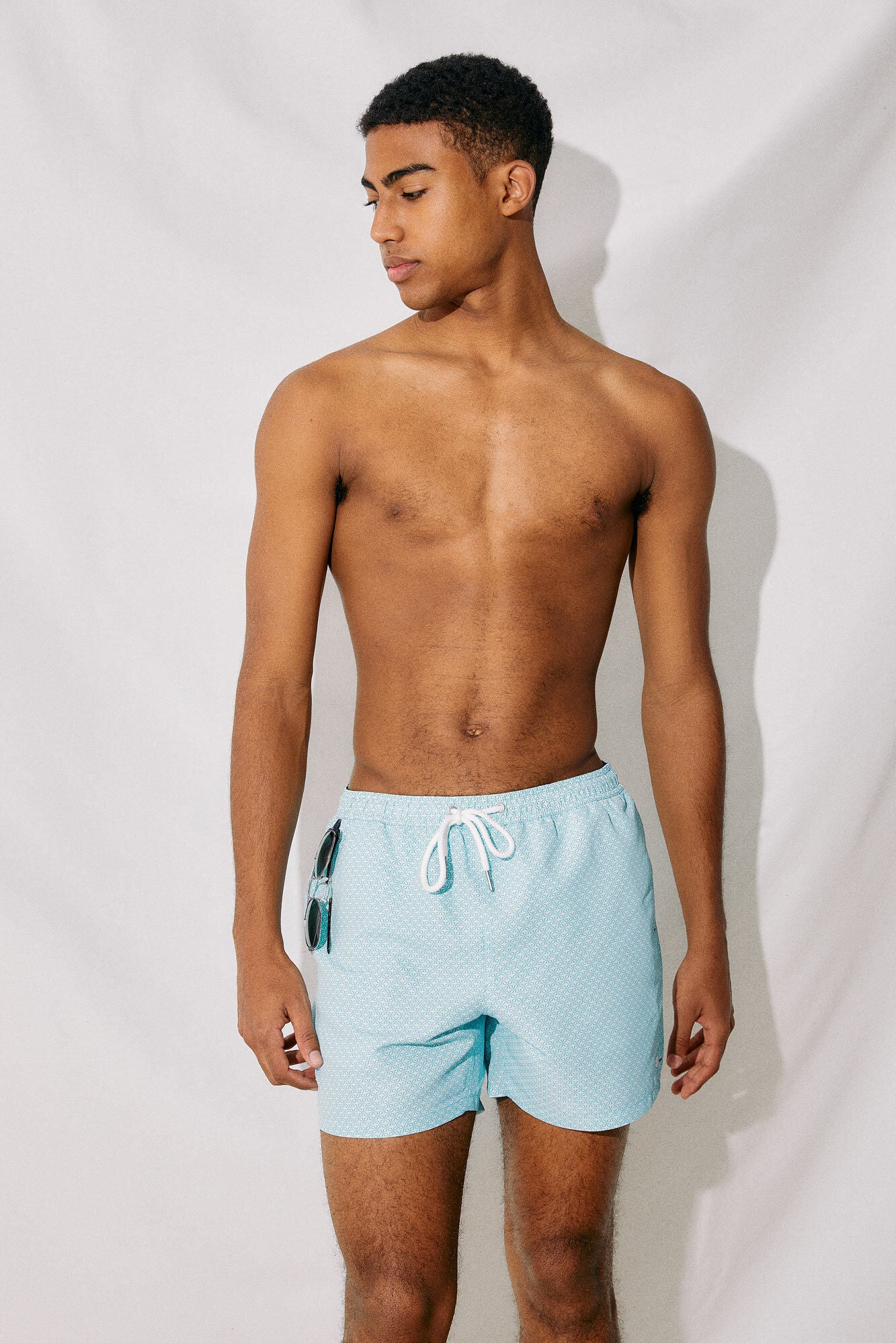 Turquoise Printed Swim Shorts