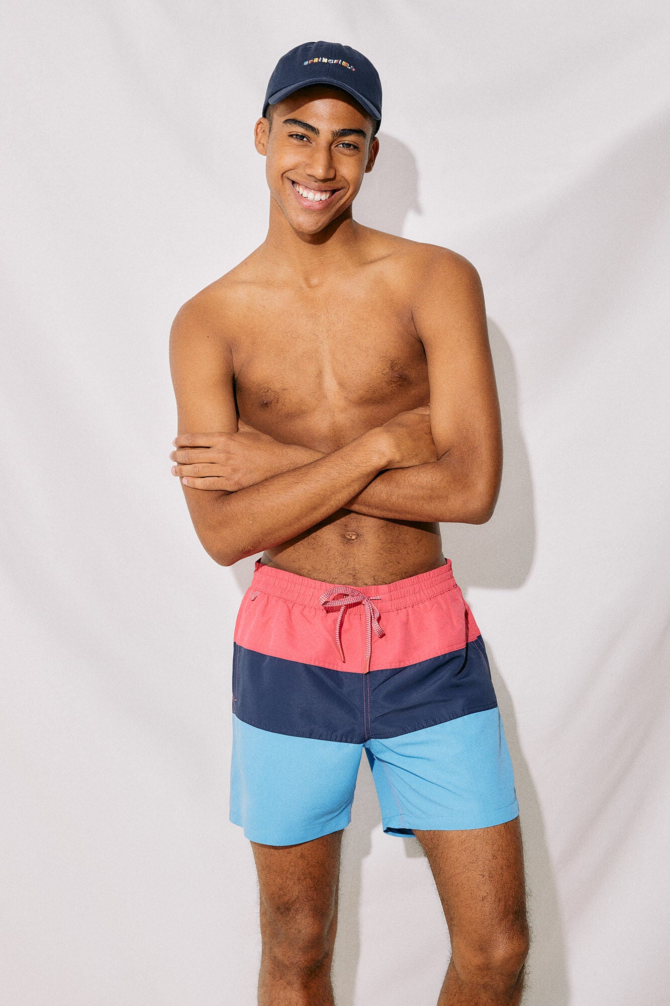 Pink Blue Stripes Swim Shorts