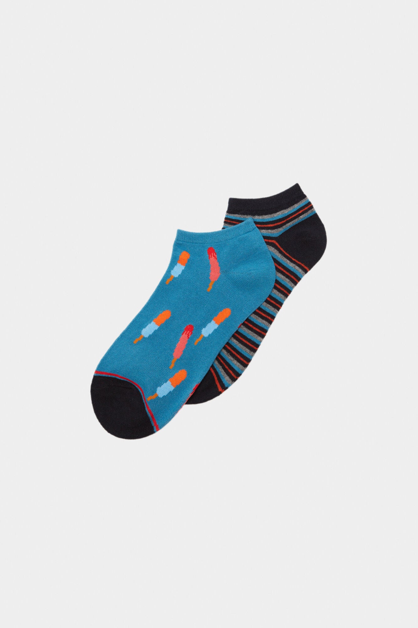 Blue Black Mix Design Fancy Socks - 2 Pair