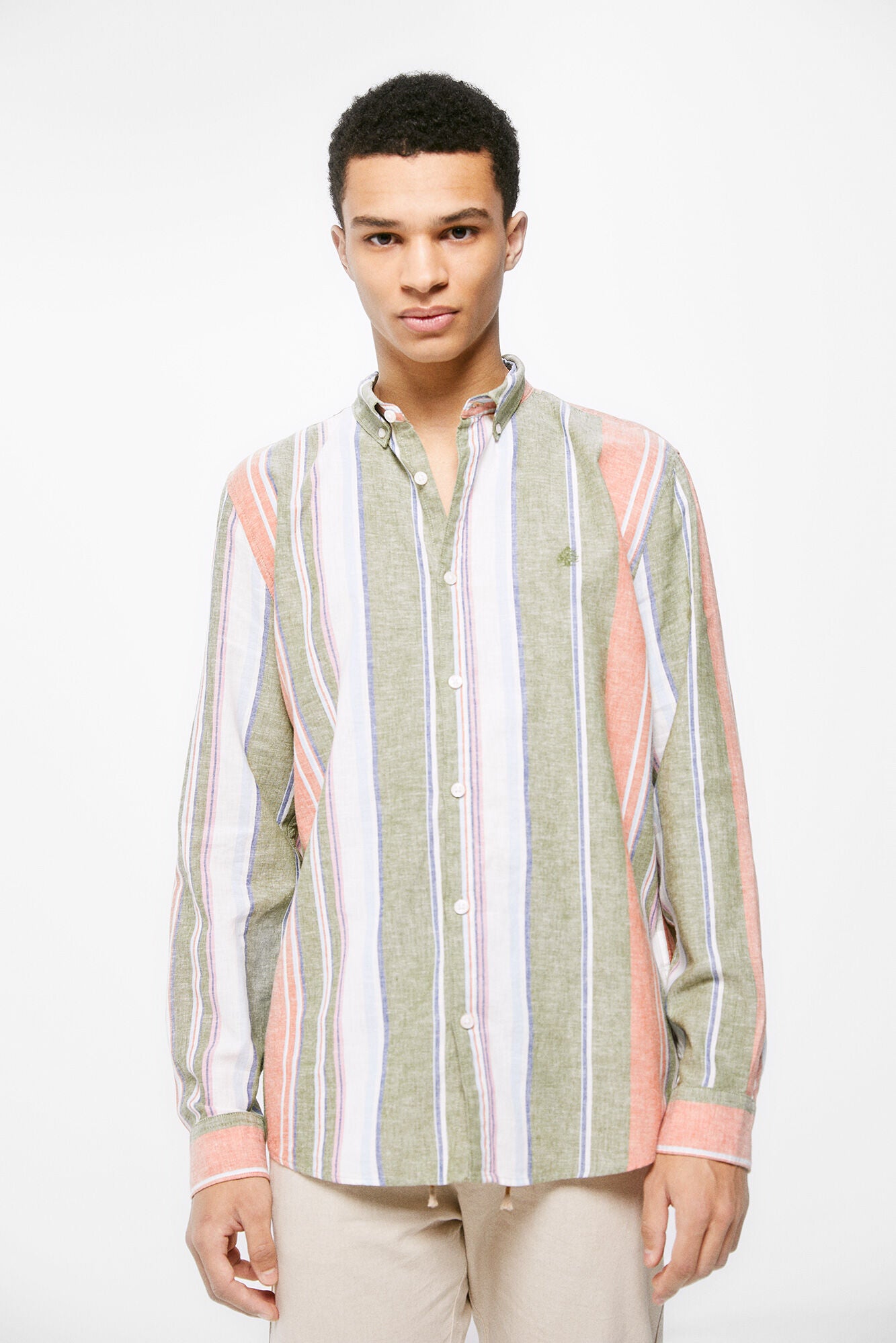 Striped linen shirt (Regular Fit) - Green – Springfield