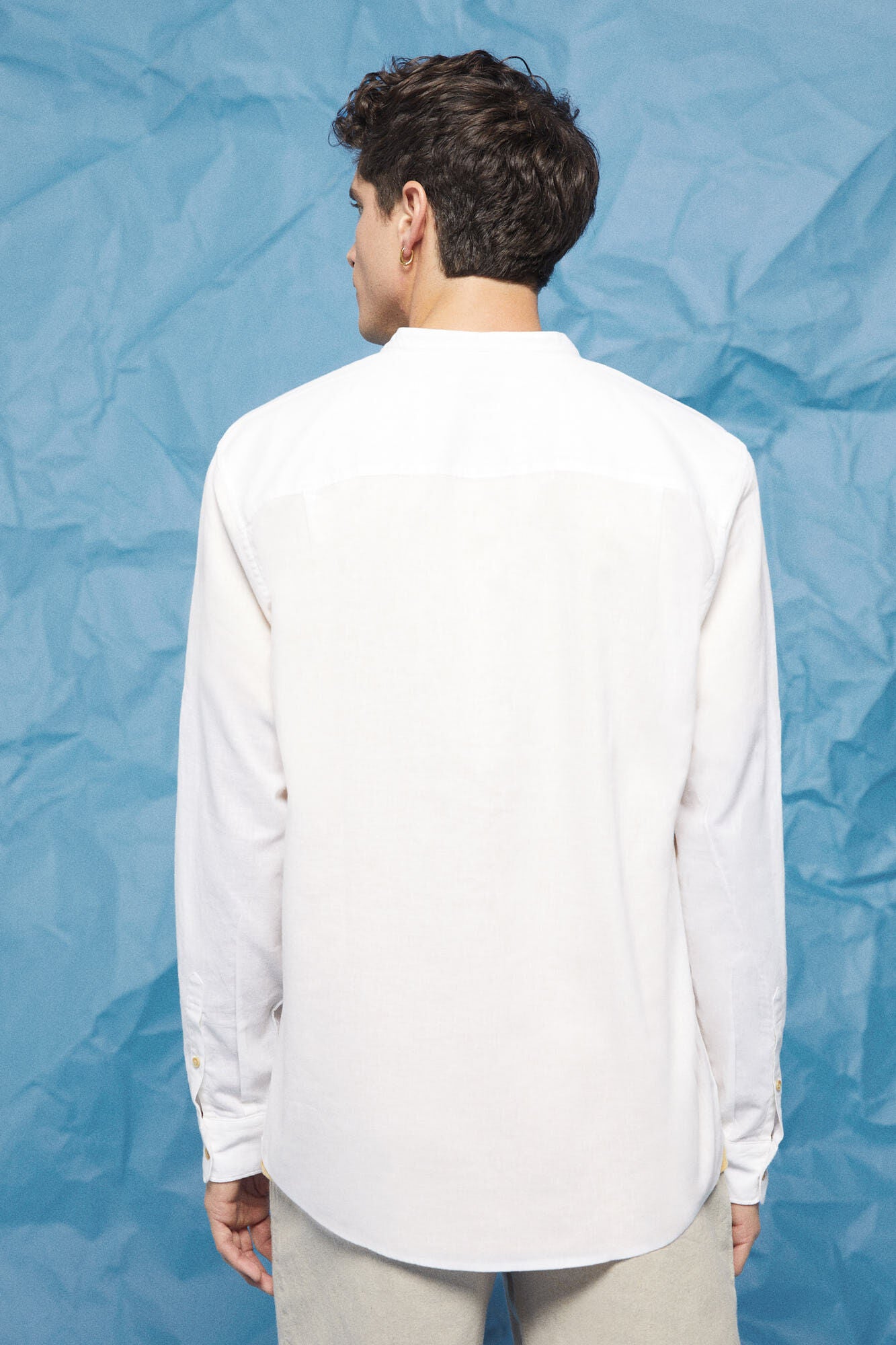 Linen mandarin collar shirt (Regular Fit) - White
