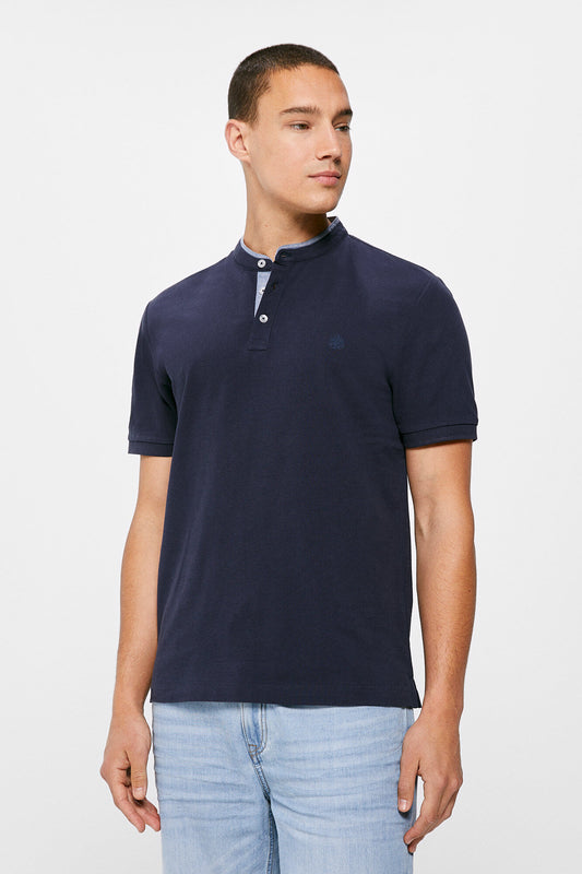 Mandarin collar polo shirt (Slim Fit) - Blue