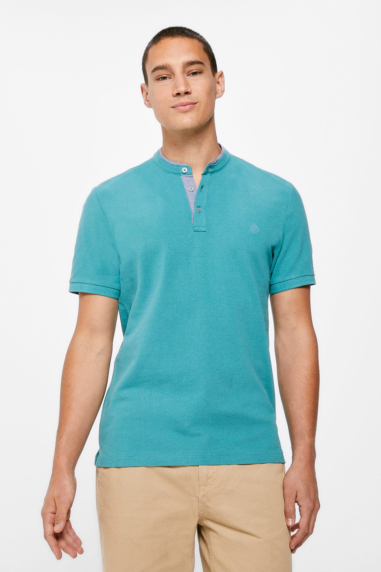 Mandarin collar polo shirt (Slim Fit) - Turquoise – Springfield