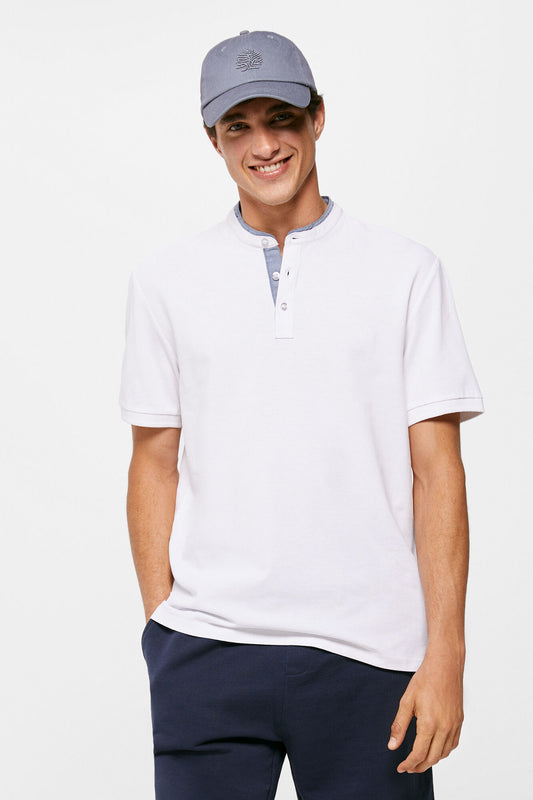 Mandarin collar polo shirt (Slim Fit) - White