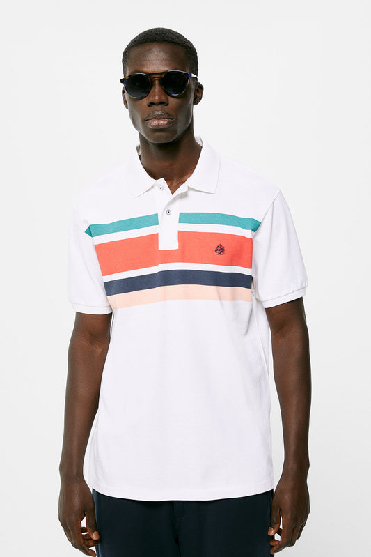 Placement stripe piqué polo shirt (Regular Fit) - Ivory