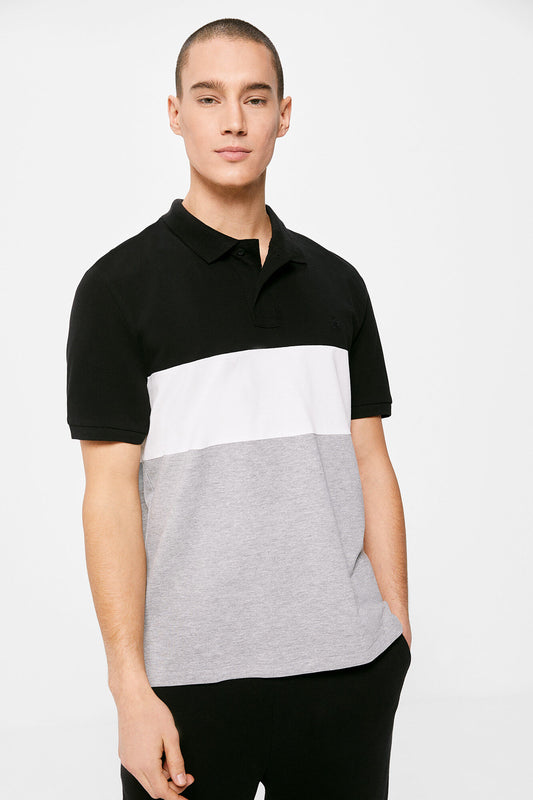Colour block piqué polo shirt (Regular Fit) - Black