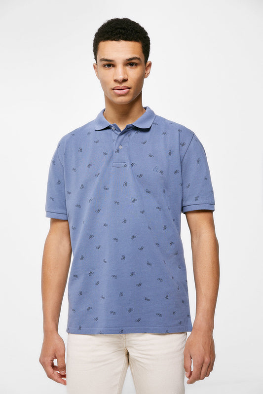 Piqué polo shirt all-over print (Regular Fit) - Blue