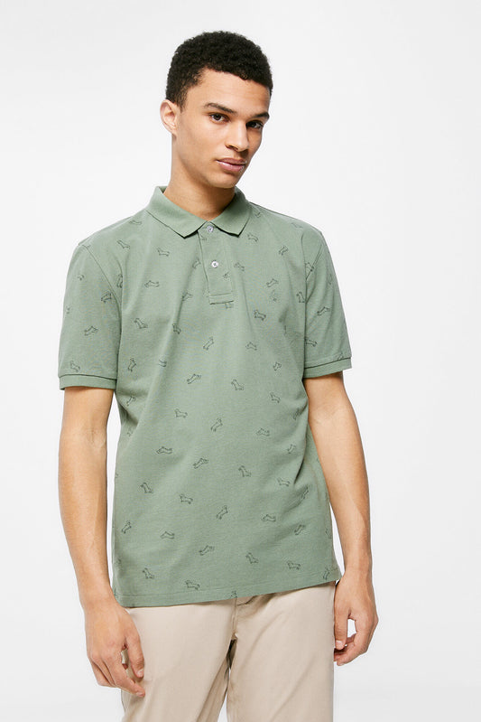 Piqué polo shirt all-over print (Regular Fit) - Green