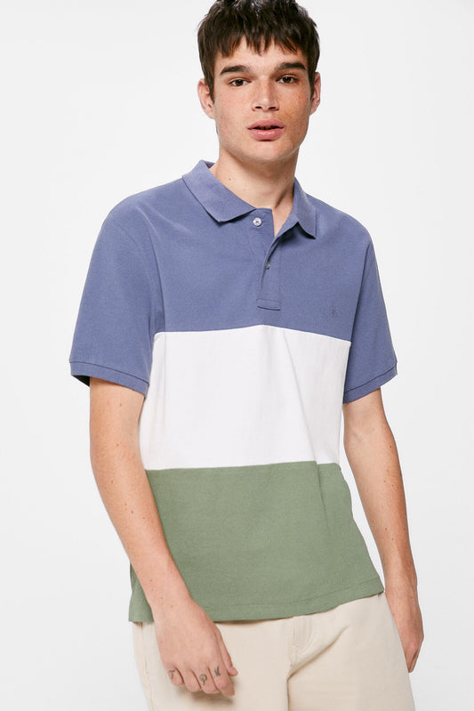 Three-tone colour block piqué polo shirt (Regular Fit) - Blue