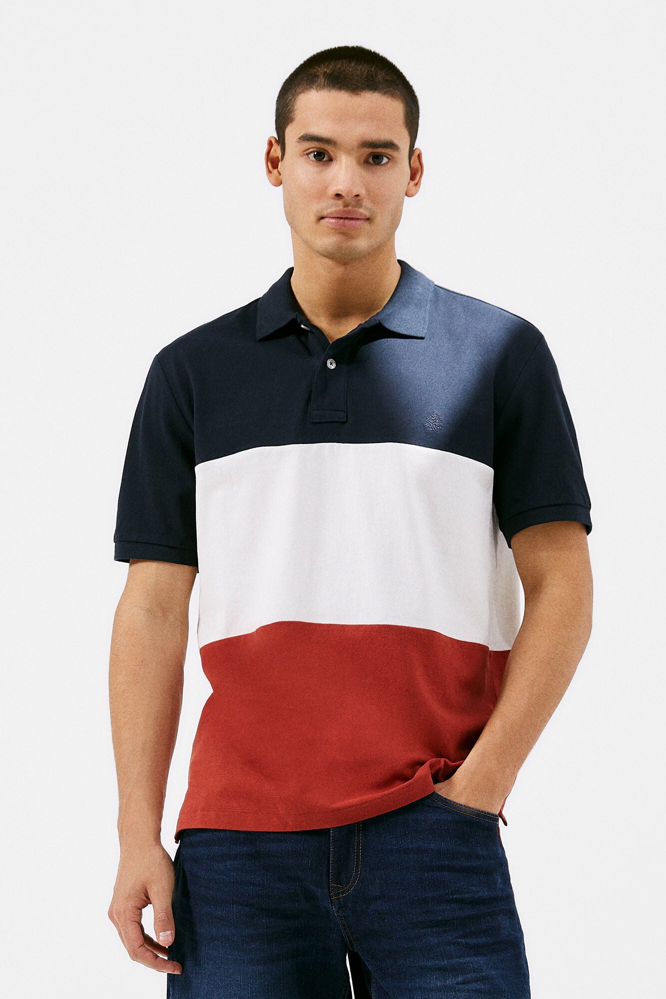 Three-tone colour block piqué polo shirt (Regular Fit) - Bordeaux