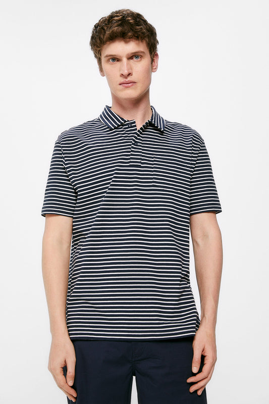 Multi-stripe jersey-knit pocket polo shirt (Regular Fit) - Navy