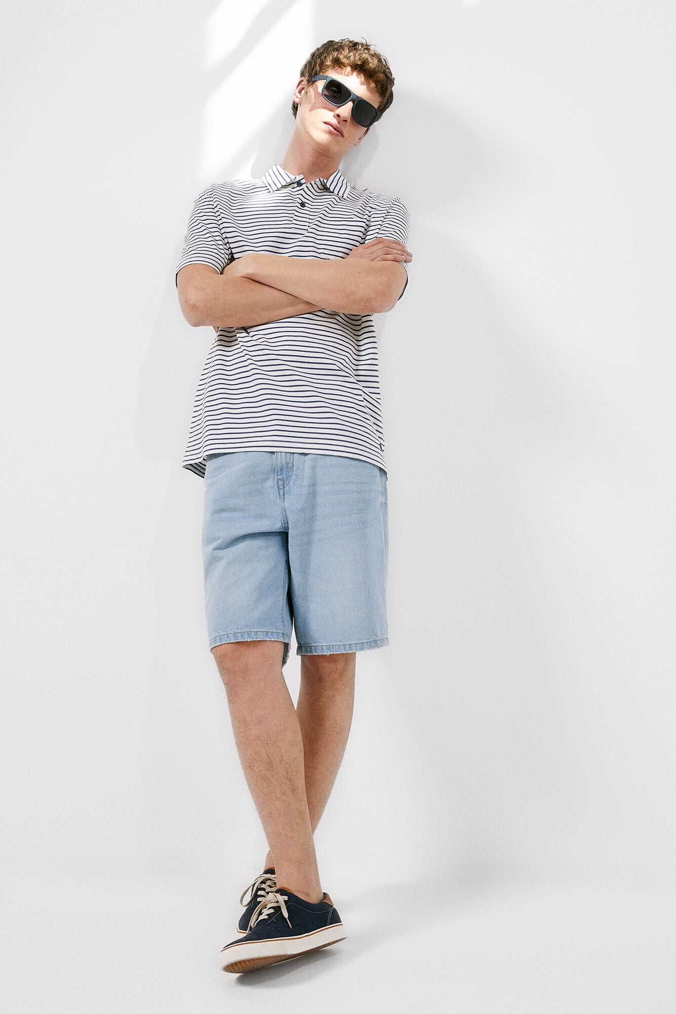 Multi-stripe jersey-knit pocket polo shirt (Regular Fit) - Blue