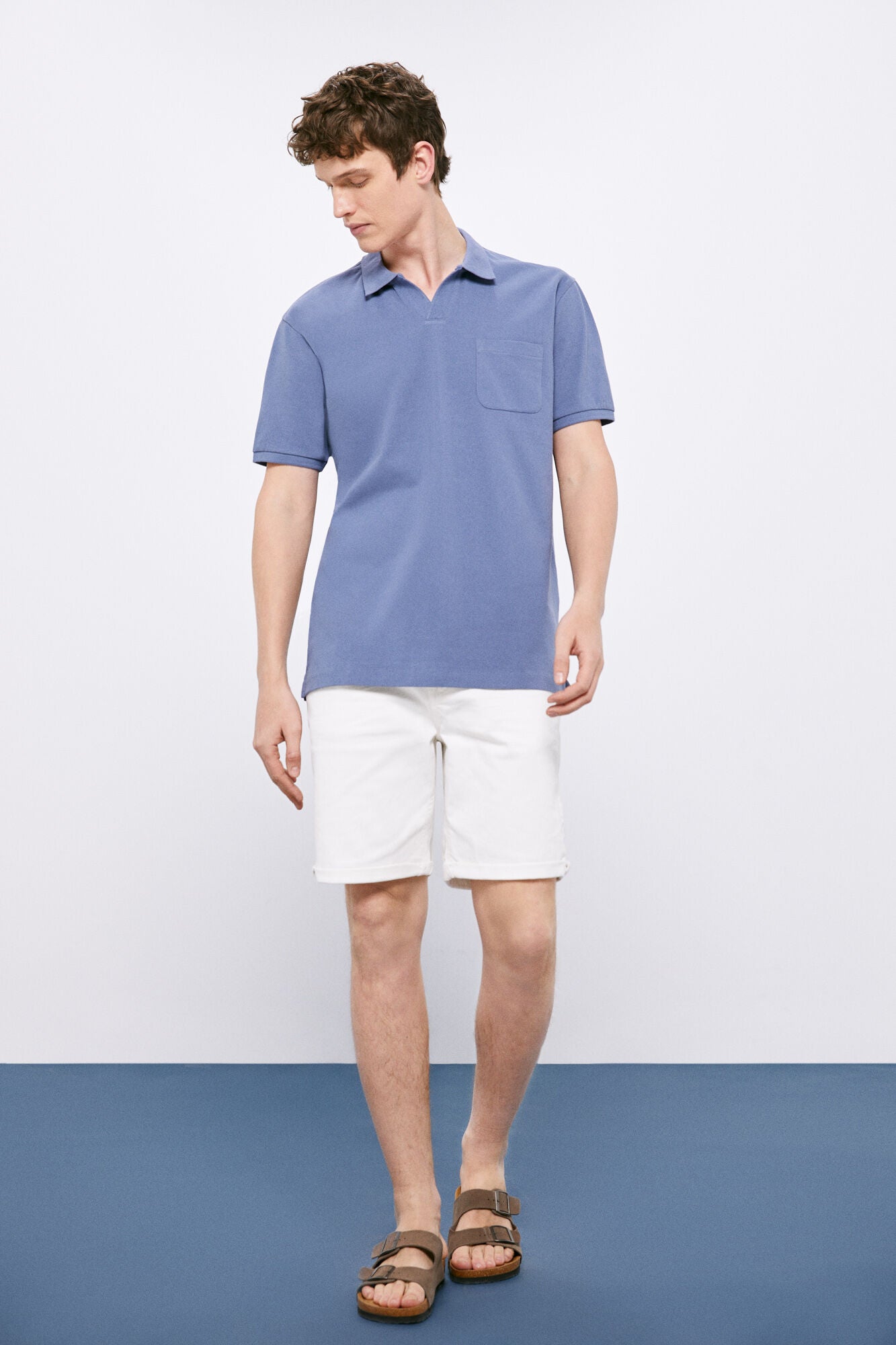 Piqué polo shirt with resort collar (Regular Fit) - Blue
