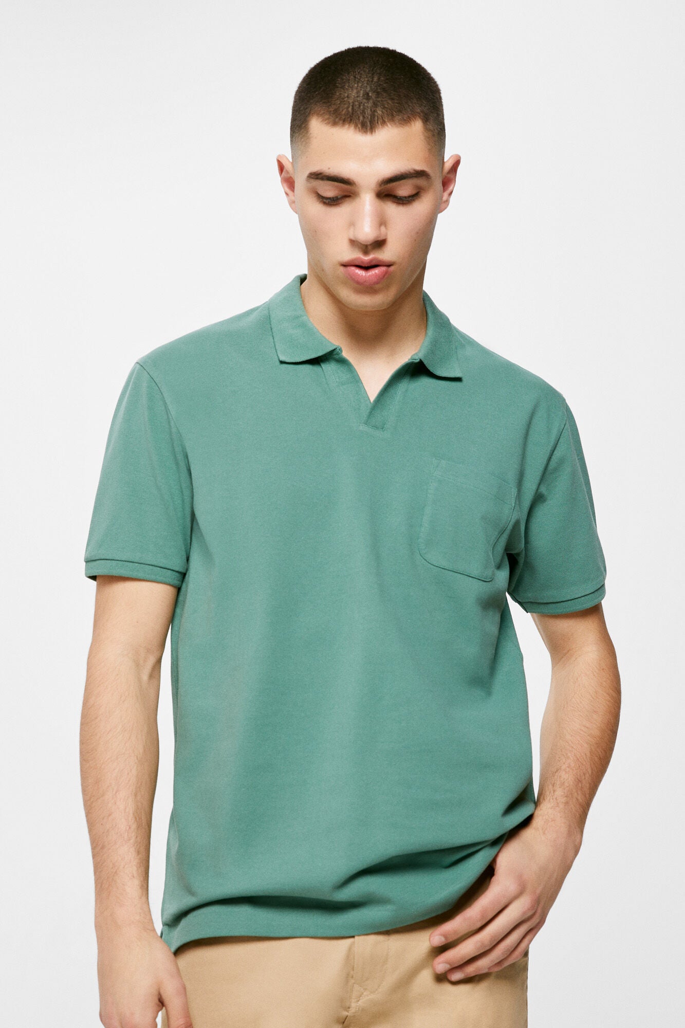 Piqué polo shirt with resort collar (Regular Fit) - Green