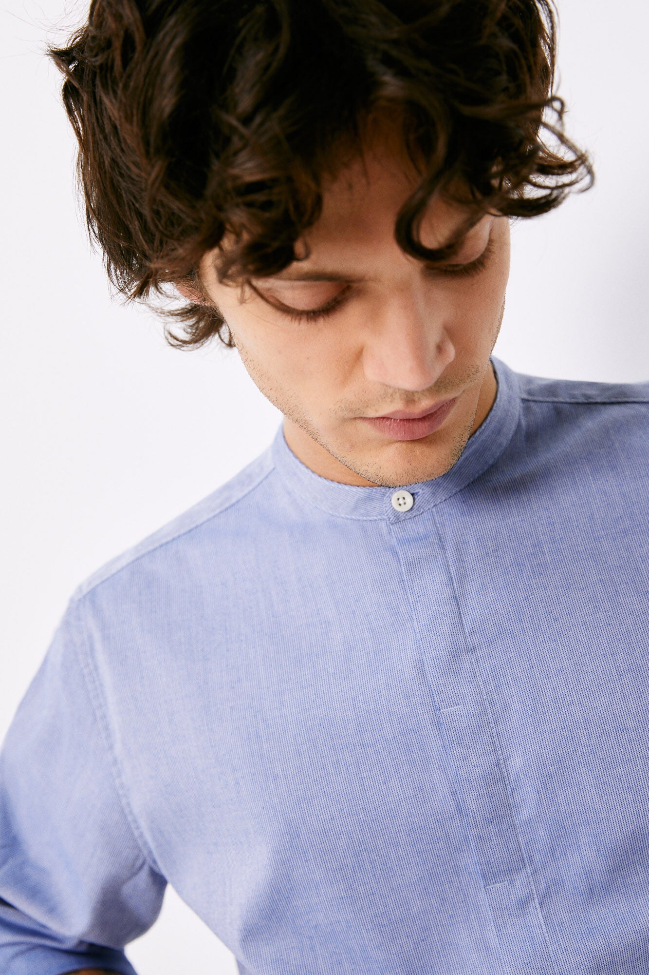 Mandarin Collar Shirt (Custom Fit) - Blue