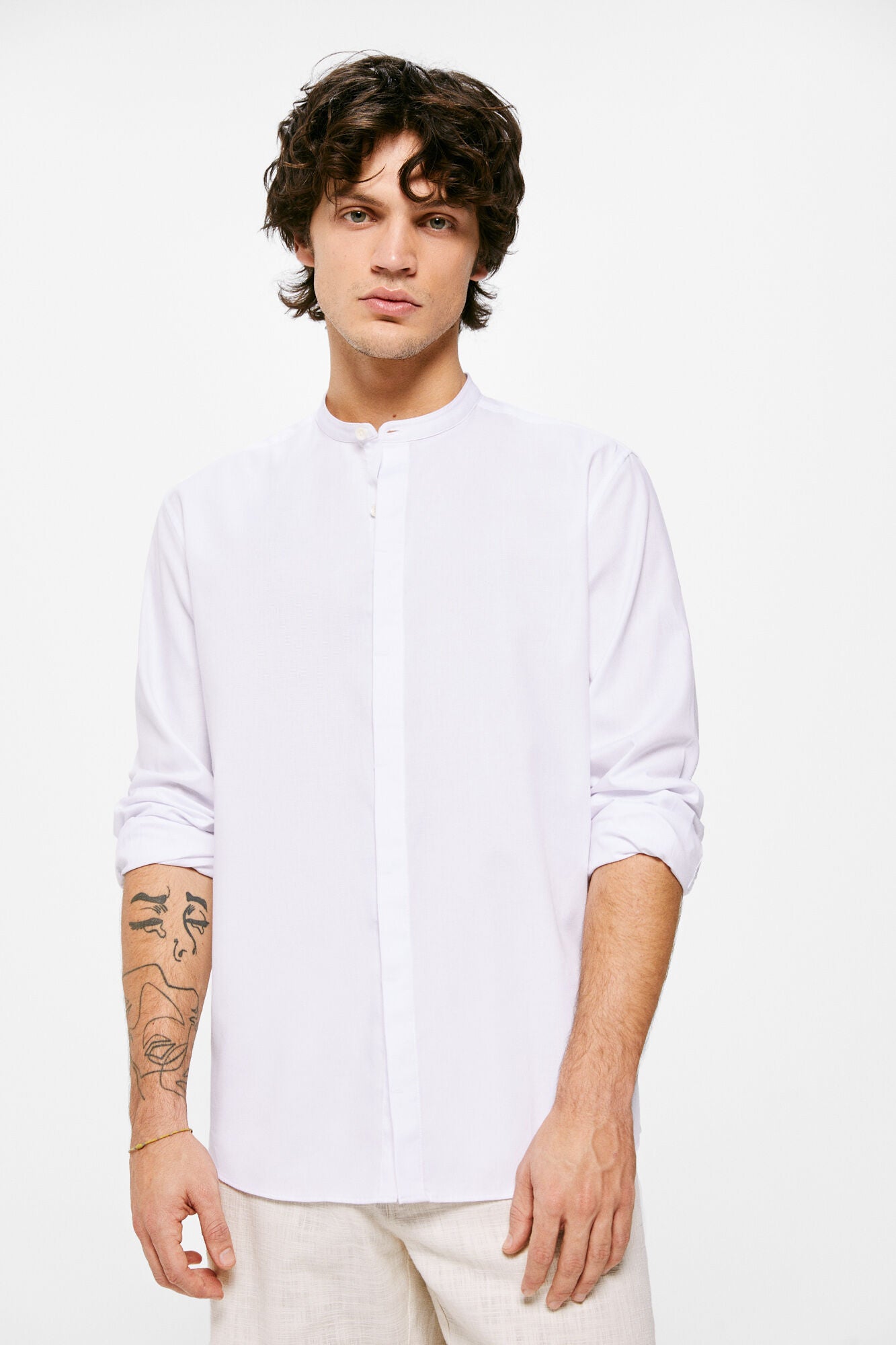 Mandarin Collar Shirt (Custom Fit) - White