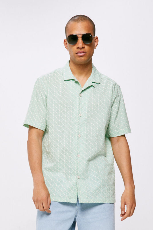 Embroidered Short Sleeve shirt (Regular Fit) - Green