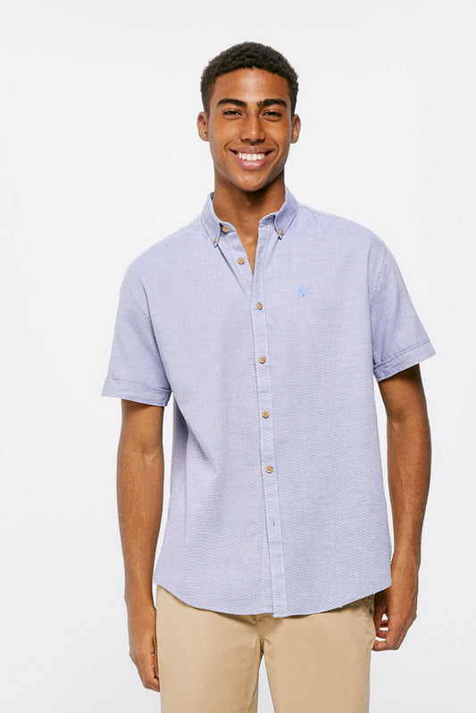 Textured colour Short Sleeve shirt (Regular Fit) - Blue