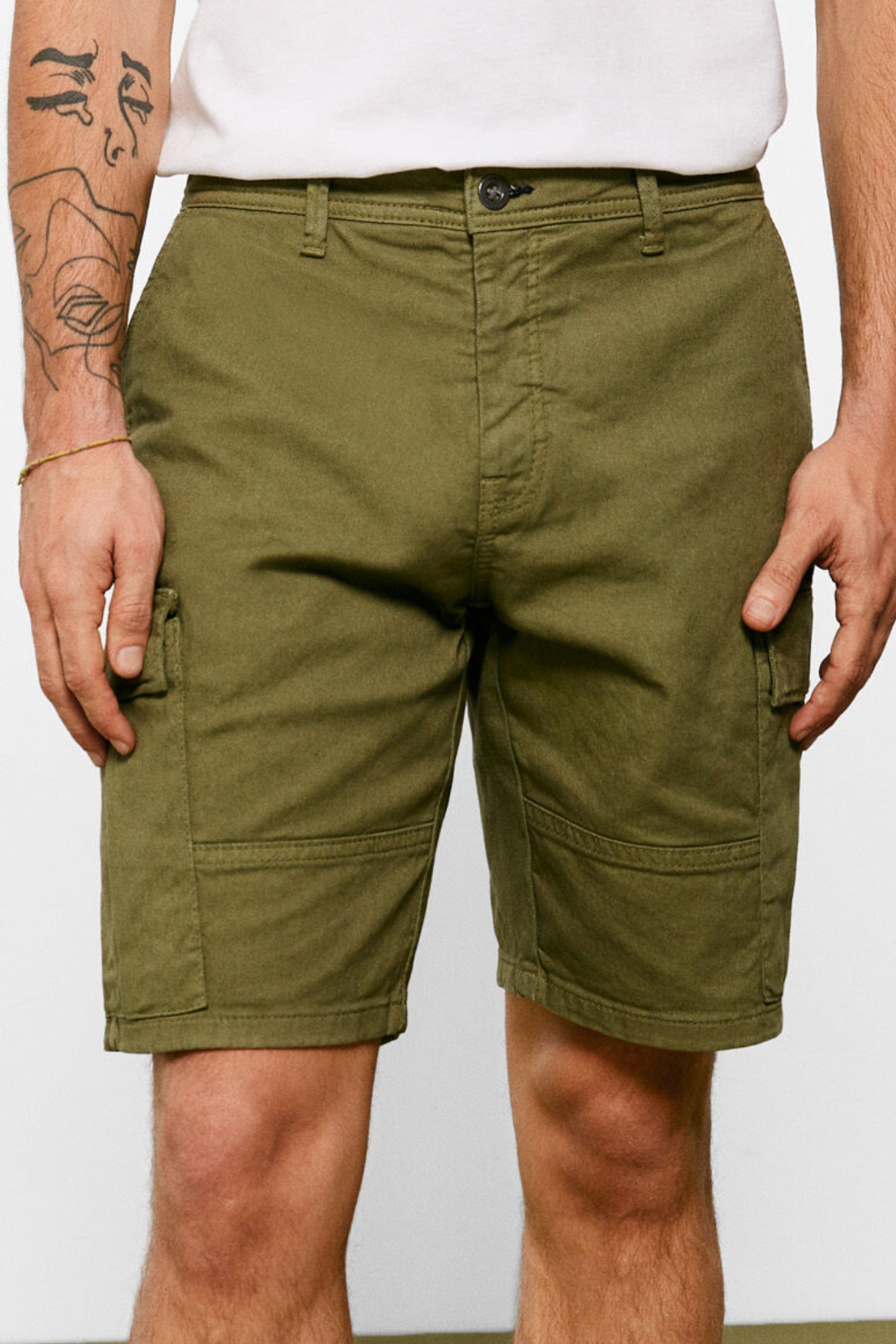 Green Dark Khaki Button Bermuda Shorts