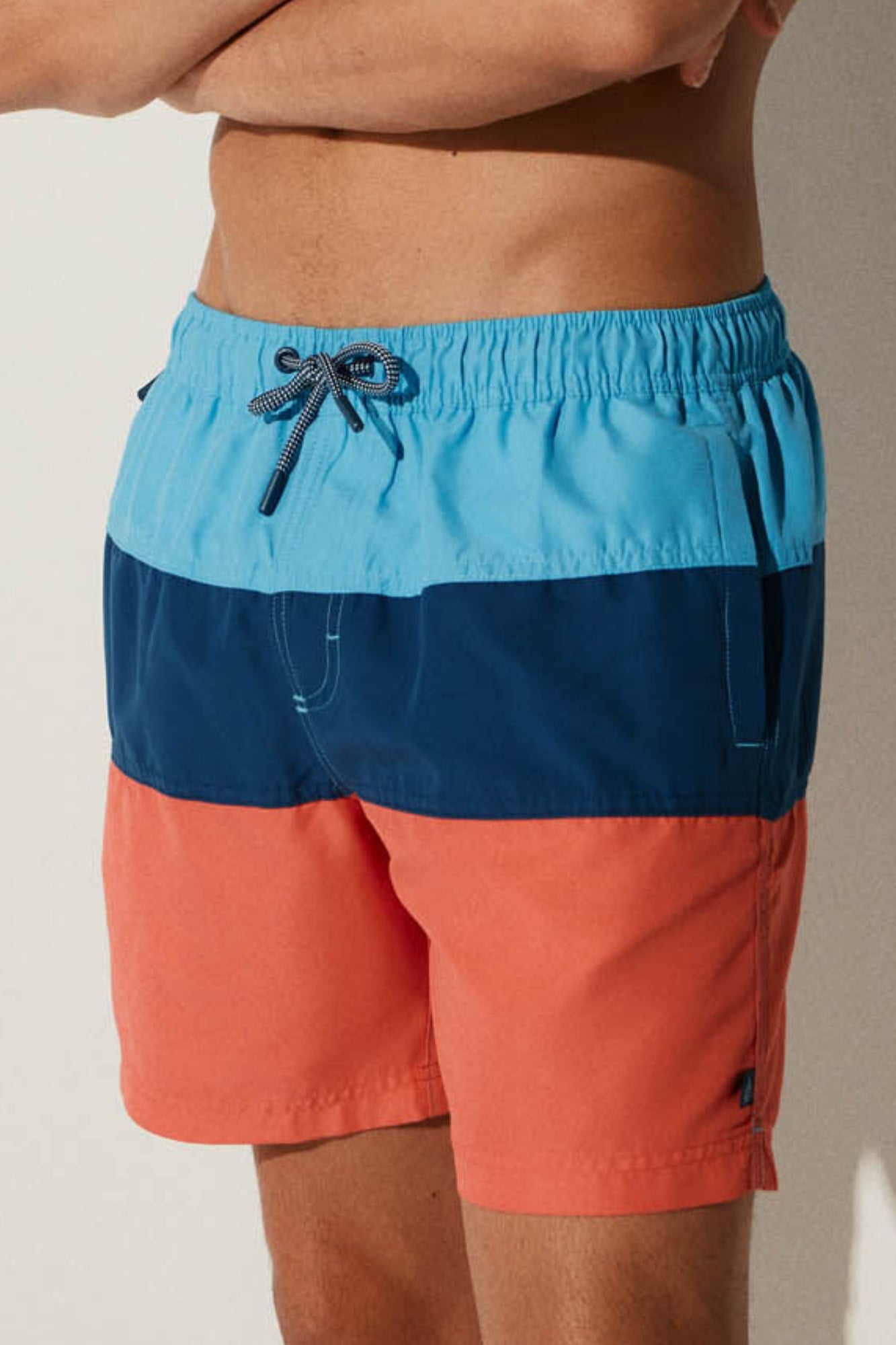 Colored Band Printed Swim Shorts