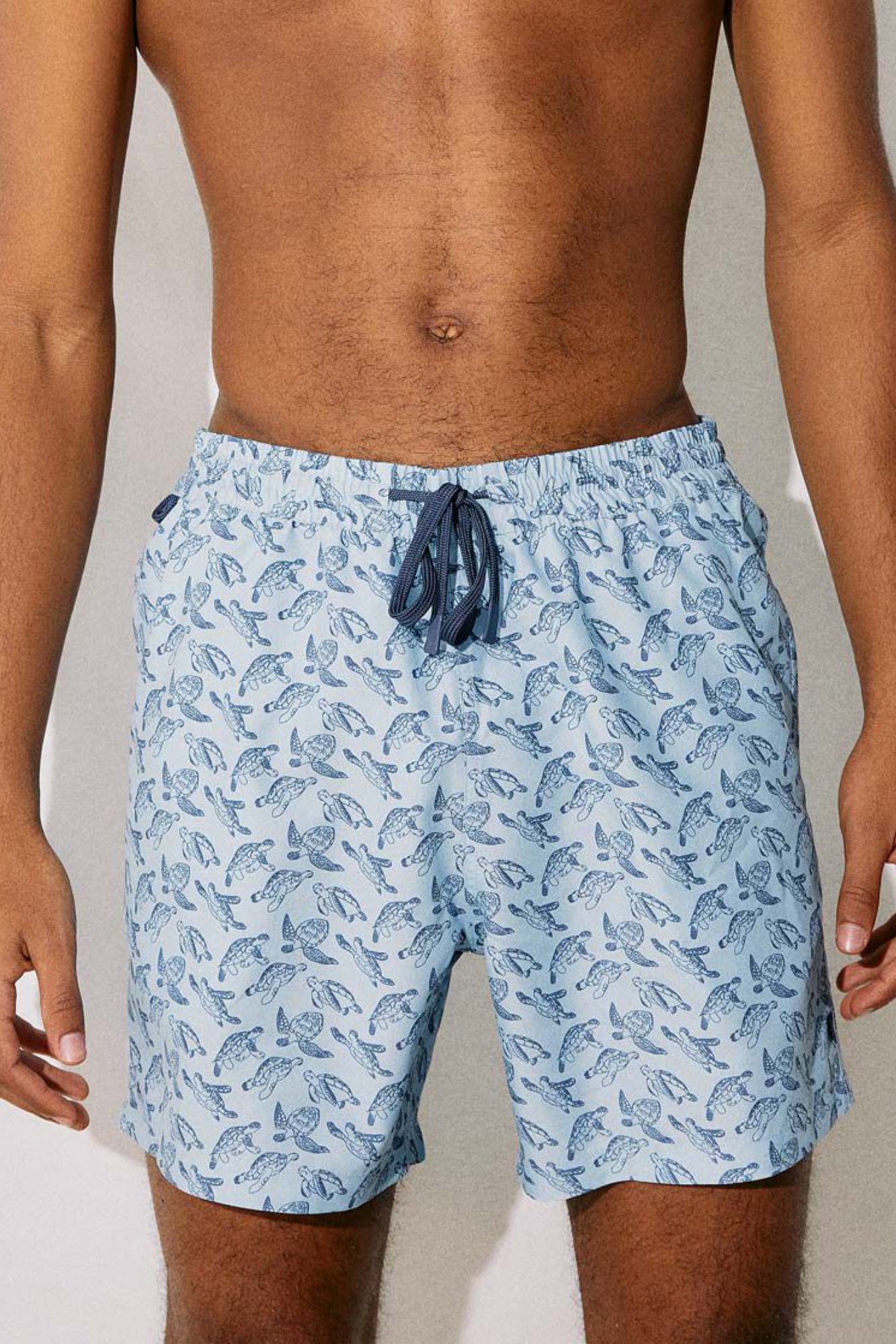 Mint Blue Turtle Printed Swim Shorts