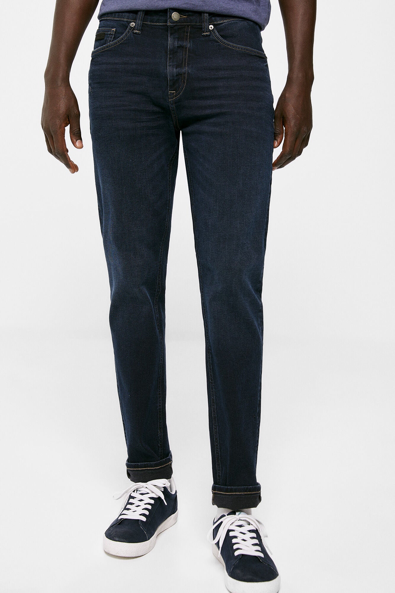 Lightweight dark wash slim fit blue jeans