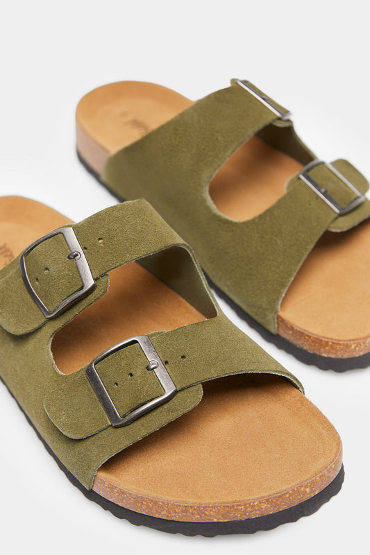 Green Brown Double Strap Slippers