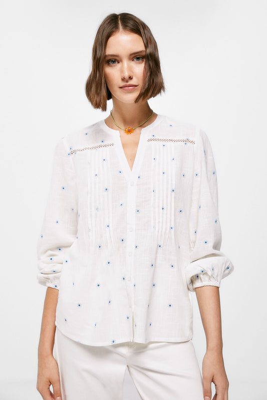 Pleated embroidered blouse