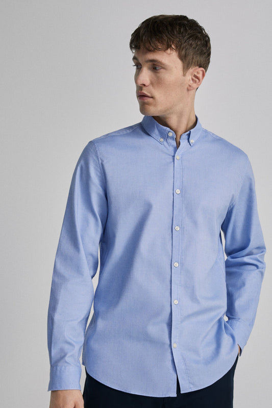 Textured shirt (Custom Fit) - Blue