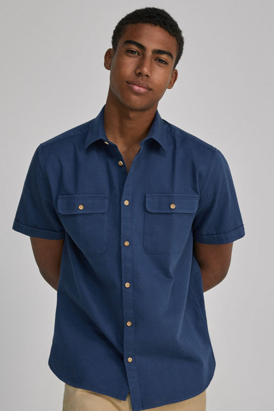 Coloured Short Sleeve shirt (Comfort Fit) - Blue