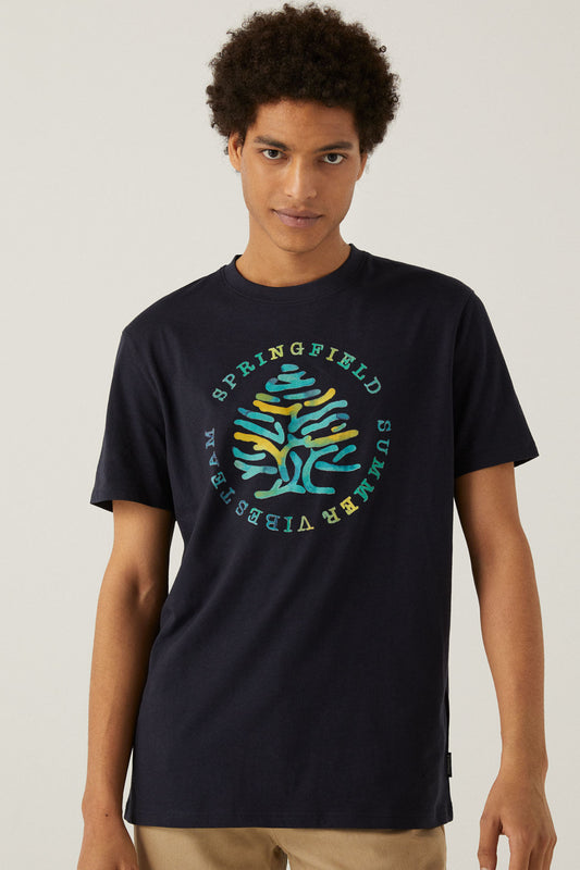 Dark Blue Springfield Tree Graphic T-Shirt
