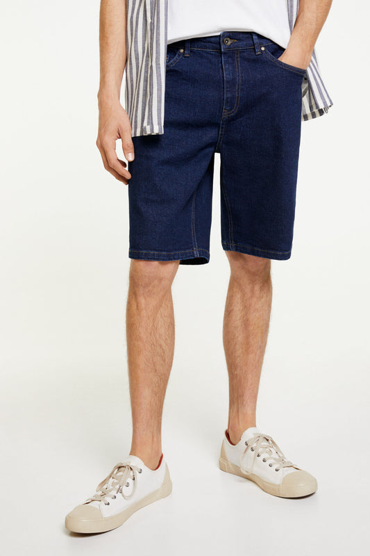 Essential regular fit desized-wash denim Bermuda shorts