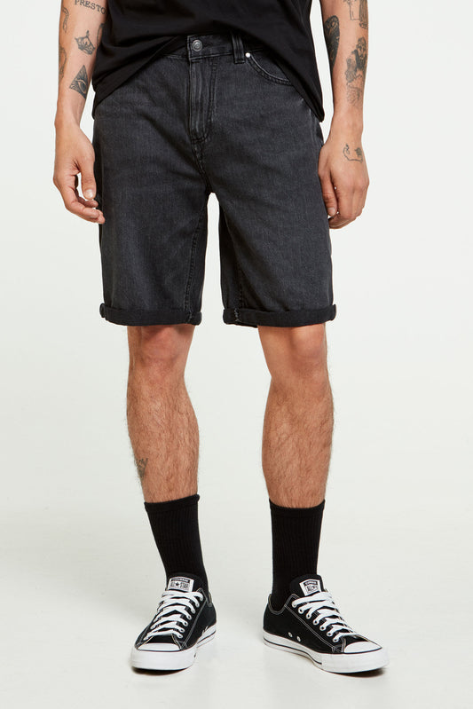 Regular fit washed lightweight black denim Bermuda shorts