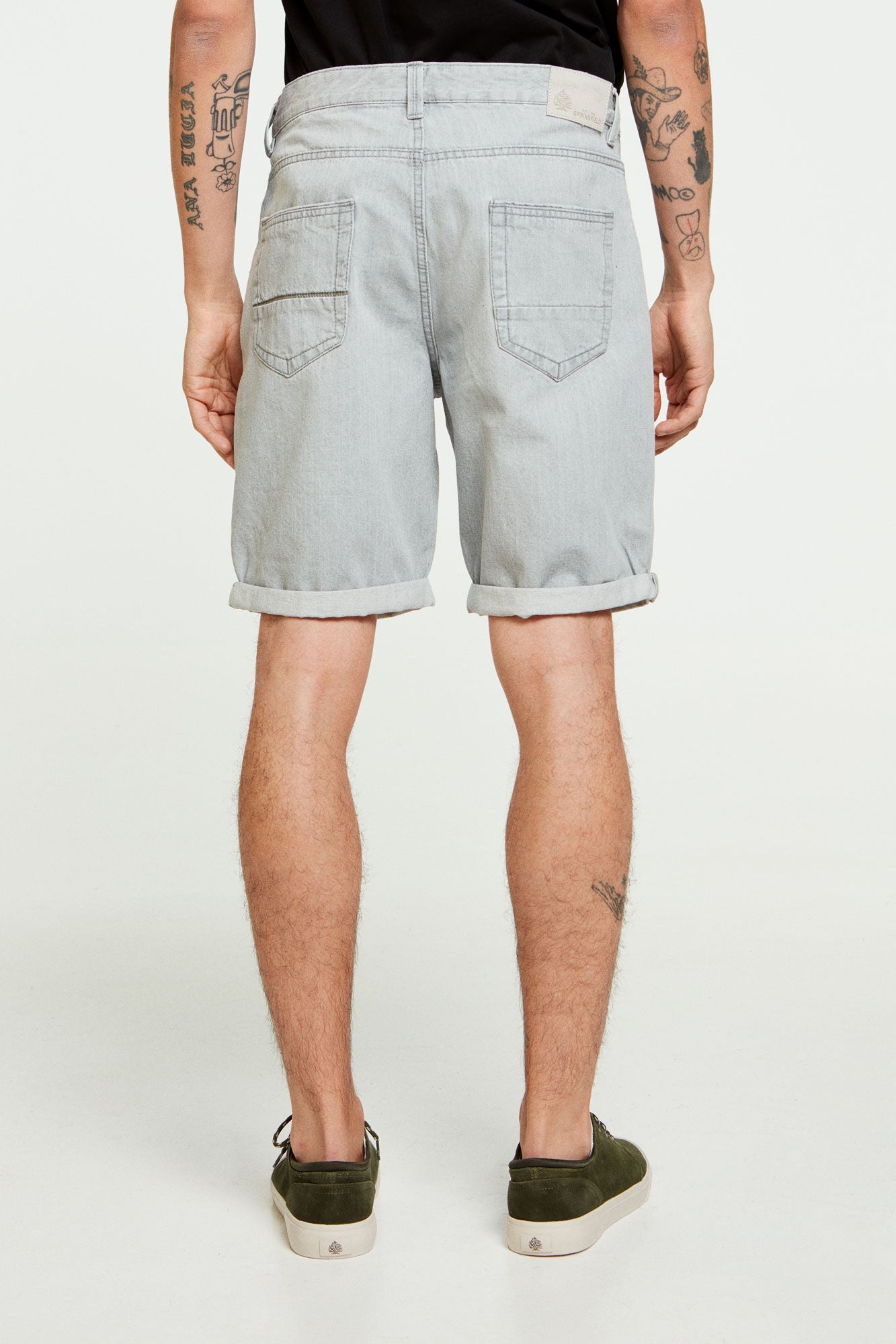 Light wash lightweight regular fit grey denim Bermuda shorts
